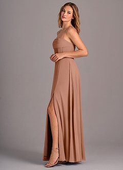 Azazie Carolyn Brautjungfernkleider A-Linie Plissee Chiffon Kleid Bronzer image3