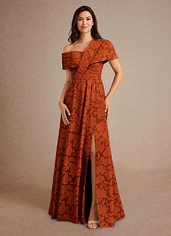 Azazie Milton Mother of the Bride Dresses Paprika A-Line Pleated Floral Burnout Dress image4