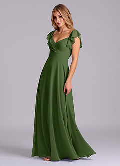 Azazie Leilani Bridesmaid Dresses Olive A-Line Pleated Chiffon Dress image4