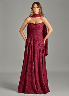 Azazie Gabriela Bridesmaid Dresses Burgundy A-Line Strapless Floral Burnout Dress image4