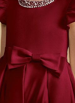 Azazie Pearl Flower Girl Dresses Burgundy Ball-Gown Pleated Matte Satin Dress image7