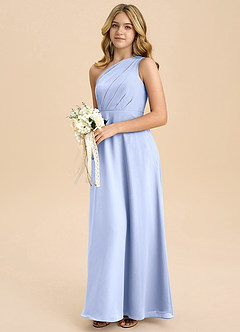 Azazie Phaedra Junior Abito A-Line in Chiffon Plissettato Ghiaccio image5