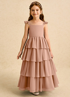 Azazie Boba vestidos de niña de las flores Vestido de Champán Rosado de Gasa de Corte En A con Escote Cuadrado image5