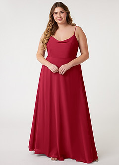 Azazie Daenerys Brautjungfernkleider A-Linie Kutte Chiffon Kleid Scharlachrot image8