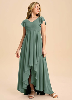 Azazie Caria Junior Eucalyptus A-Line Pleated Chiffon Dress image3
