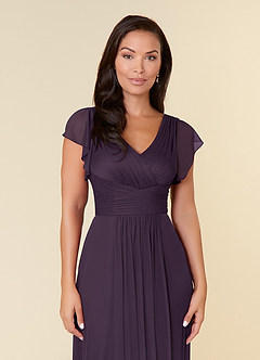 Azazie Reneya Mother of the Bride Dresses Plum A-Line Pleated Mesh Dress image5