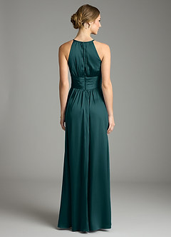 Azazie Bonnie Bridesmaid Dresses Pine A-Line Pleated Stretch Satin Dress image5
