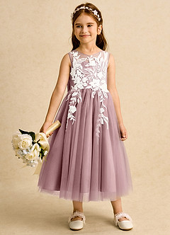 Azazie Sundae Blumenmädchenkleider Ballkleid Spitze Kleid Altrosa image3