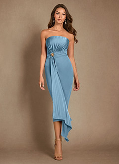Azazie Dinanta Kleider für die Brautmutter Spalte Plissee Chiffon Kleid Stahlblau image2
