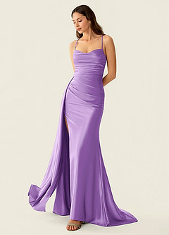 Drape Lavender Satin Prom Dress image4