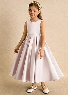 Azazie Junebuj Flower Girl Dresses Rose Petal Ball-Gown Pleated Matte Satin Dress image3