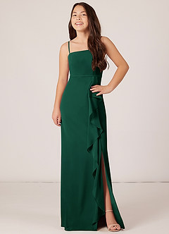 Azazie Kaylee Junior Emerald A-Line with Belt Chiffon Dress image4
