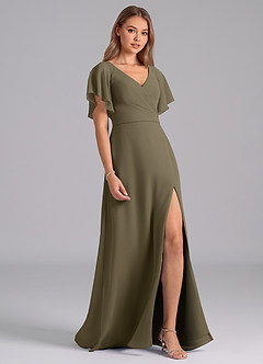 Azazie Ambrosia Robes de demoiselle d'honneur Robe Trapèze en Mousseline de soie Plissée Vert Saule image5