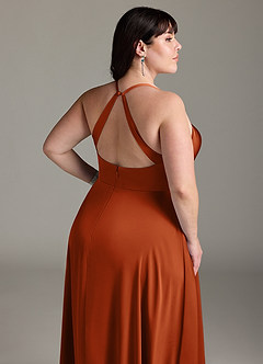 Azazie Davis Vestidos de damas de honor Vestido de Naranja Quemada de Satén Elástico de Corte en A con Plisado image12