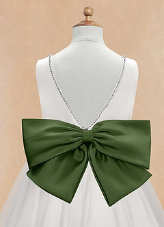 Azazie Seline Flower Girl Dresses Ivory Olive A-Line Bow Tulle Dress image9