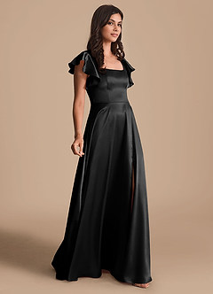Azazie Bondi Bridesmaid Dresses Black A-Line Bow Metallic Satin Dress image4