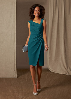 Azazie Cecily Mother of the Bride Dresses Peacock Sheath Stretch Crepe Dress image1