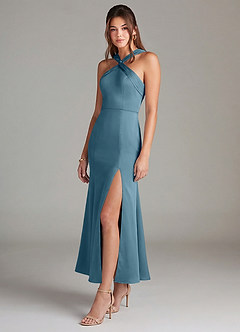 Azazie Rue Bridesmaid Dresses Bermuda Mermaid Pleated Stretch Satin Dress image4