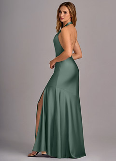 Azazie Lorena Vestidos de damas de honor Vestido de Musgo Marino de Satén Elástico de Corte Sirena con Plisado image5