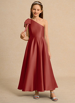 Azazie Guppy Junior Formal Flower Girl Klänningar Klä A-Line i Matt satäng Ena axeln image3