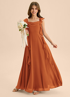 Azazie Carmin Junior Cinnamon A-Line Ruched Chiffon Dress image5