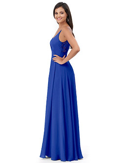 Azazie Lennon Bridesmaid Dresses Royal Blue A-Line Lace Chiffon Dress image3