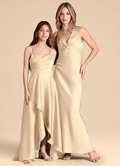 Azazie Prisha Junior Jurk van Stretch Satijn met A-Lijn Geplooid Champagne image3