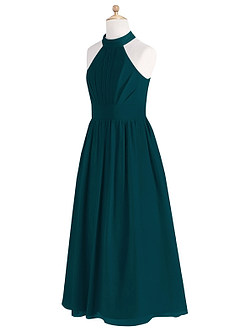 Azazie Iman Junior Pine A-Line Pleated Chiffon Dress image8