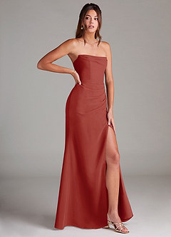 Azazie Leonis Bridesmaid Dresses Terracotta Sheath Strapless Chiffon Convertible Dress image8