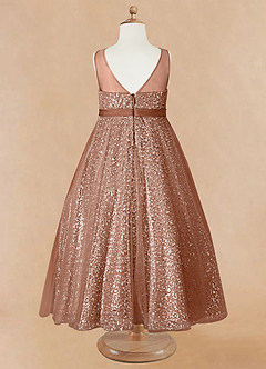 Azazie Siwa Flower Girl Dresses Bronzer A-Line Beaded Tulle Dress image6