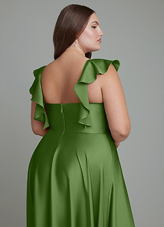 Azazie Leilani Bridesmaid Dresses Basil A-Line Ruched Stretch Satin Dress image16