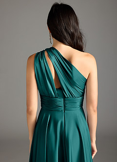 Azazie Charlize Robes de demoiselle d'honneur Robe Trapèze en Satin extensible Ue épaule Paon image8