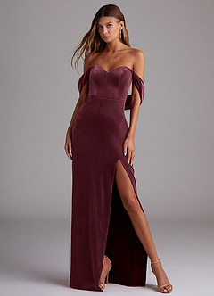 Azazie Shay Bridesmaid Dresses Raspberry Sheath Off the Shoulder Velvet Convertible Dress image5