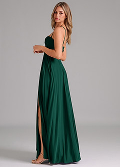 Azazie Akiko Abiti da Damigella Abito A-Line in Raso Elasticizzato Scollo a Cuore Smeraldo image7