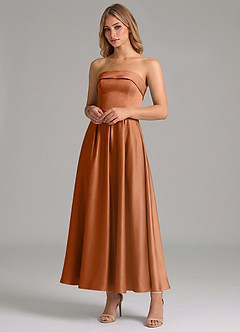 Azazie Lucienne Suknie dla druhen Linia A Pofałdowany Satyna elastyczna Długość kostki Sukienka image4