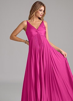Azazie Raychelle Bridesmaid Dresses Fuchsia A-Line Pleated Stretch Satin Dress image7