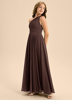 Azazie Charlize Junior Robe Trapèze en Mousseline de soie Plissée Ganache image4