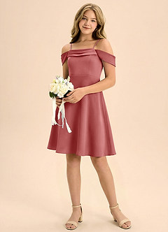 Azazie Anselie Junior Antique Rose A-Line Pleated Stretch Satin Dress image1