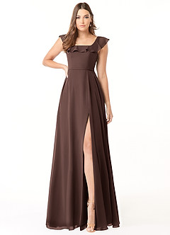 Azazie Jinny Final Sale Mulberry A-Line Square Neckline Ruched Chiffon Dress image1