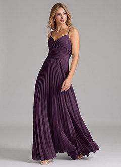 Azazie Vini Bridesmaid Dresses Plum A-Line Pleated Stretch Satin Dress image5