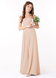 Azazie Rosey Junior Abito A-Line in Chiffon Scollo a Cuore Rosa Inglese image1
