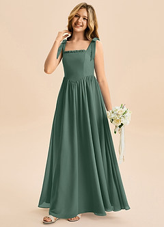 Azazie Delia Junior Abito A-Line in Chiffon Fiocco Muschio Marino image4