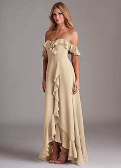 Azazie Lyra Bridesmaid Dresses Champagne A-Line Chiffon Convertible Dress image5