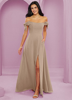 Barbie ♥ Azazie Jurken voor bruidsmeisjes Converteerbaar Jurk van Chiffon met A-Lijn Off the Shoulder Taupe image8