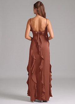 Azazie Malia Bridesmaid Dresses Auburn A-Line Side Slit Stretch Satin Dress image6