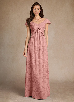 Azazie Myrtle Mother of the Bride Dresses Rosette A-Line Pleated Floral Burnout Dress image1