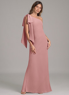 Azazie Capri Bridesmaid Dresses Dusty Rose A-Line One Shoulder Chiffon Dress image4