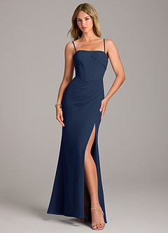 Azazie Chantel Bridesmaid Dresses Dark Navy Sheath Strapless Chiffon Convertible Dress image5