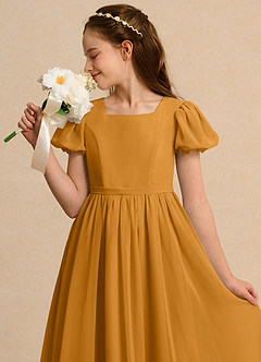 Azazie Joss Flower Girl Dresses Butterscotch A-Line with Sleeves Chiffon Dress image13