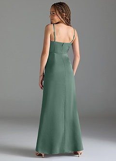 Azazie Maci Junior Eucalyptus Mermaid Pleated Stretch Satin Dress image5